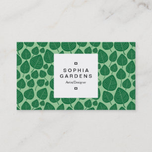 Square Label 03a - Leaf pattern 02 - Green Shades Visitenkarte