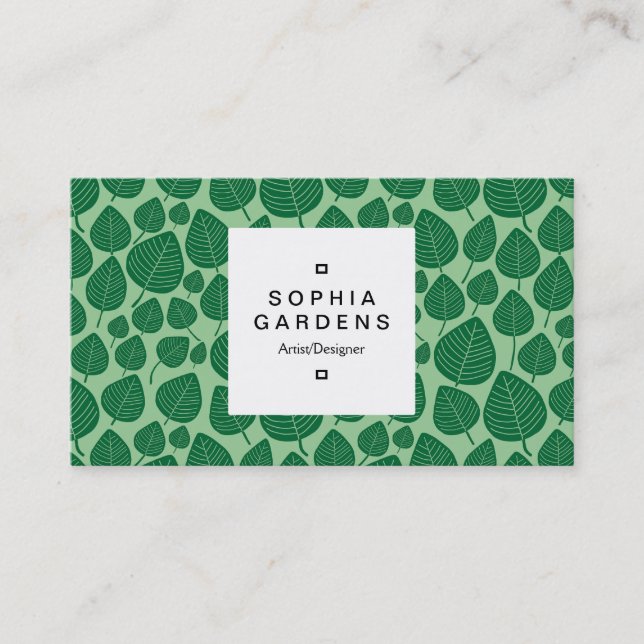 Square Label 03a - Leaf pattern 02 - Green Shades Visitenkarte (Vorderseite)