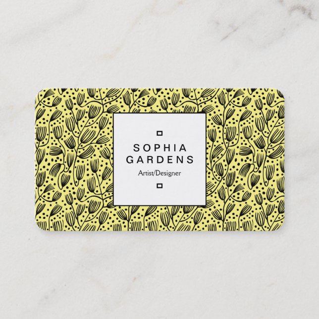 Square Label 04 - Bark Cloth Pattern - Lt Yellow Visitenkarte (Vorderseite)