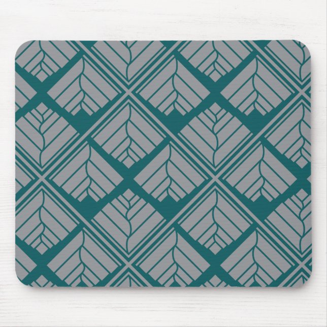 Square Leaf wiederholen Aquamarin Grau Mousepad (Vorne)