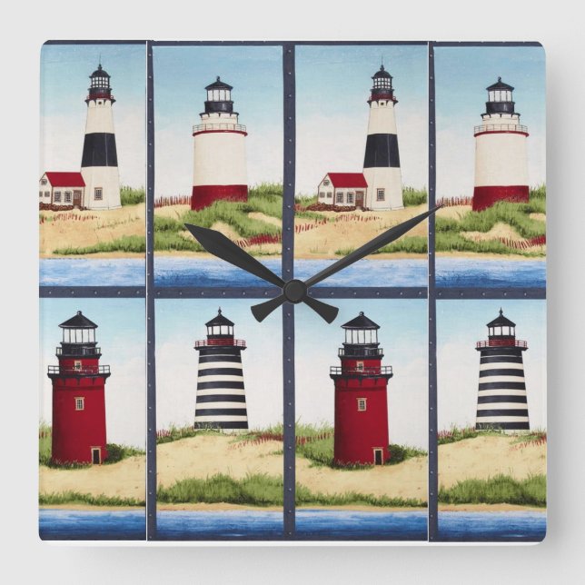Square Lighthouse Wall Clock Quadratische Wanduhr (Vorderseite)