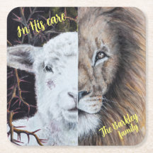 Square Lion and Lamb Untersetzer; anpassbar