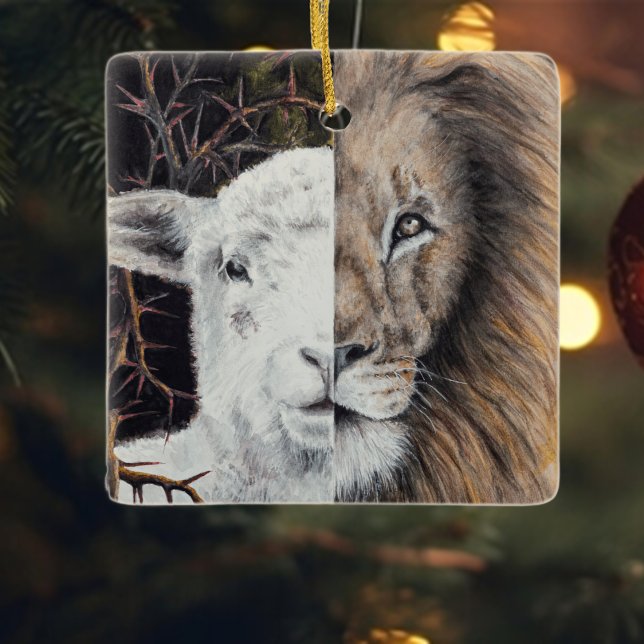 Square Lion and Lamb Weihnachtsschmuck mit Foto (Von Creator hochgeladen)