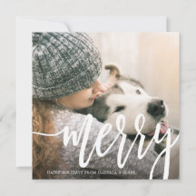 Square Merry White Script Holiday Card