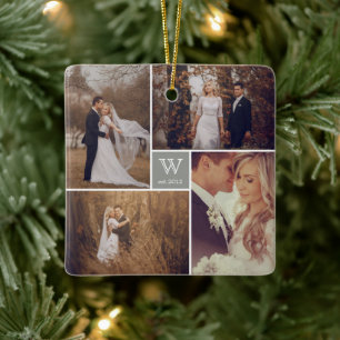 Square Monogram Simple Foto Collage Holiday Keramikornament