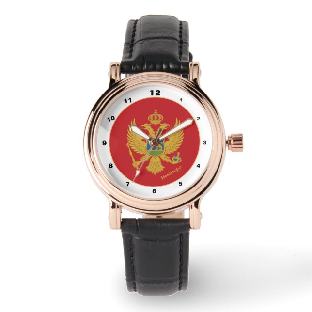 Square Montenegro Flag & Montenegro Trendmode Armbanduhr (Vorderseite)