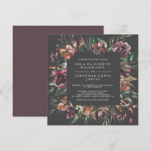 Square Moody Fall Floral Burst Wedding Einladung