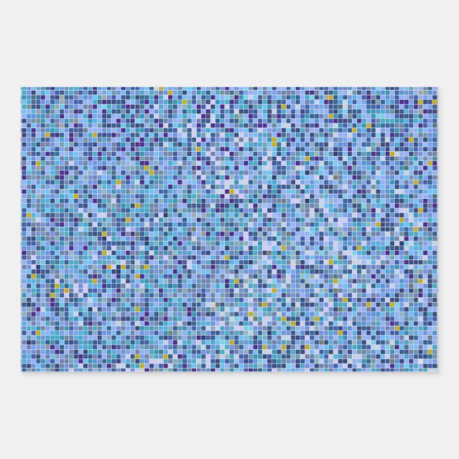 Square Mosaik Blau Töne Fliesenmuster Geschenkpapier Set (Vorderseite)