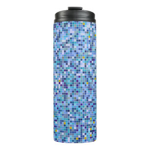 Square Mosaik Blau Töne Fliesenmuster Thermosbecher