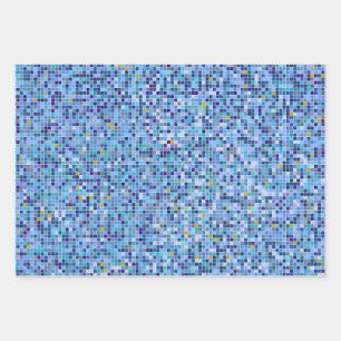 Square Mosaik Blue Tones Tile Muster Geschenkpapier Set