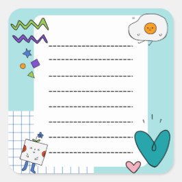 Square Niedlich Doodle Cartoon Membernotes Quadratischer Aufkleber