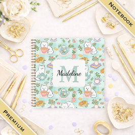 Square Notebook Personalized Tea Book Cats Green Notizbuch