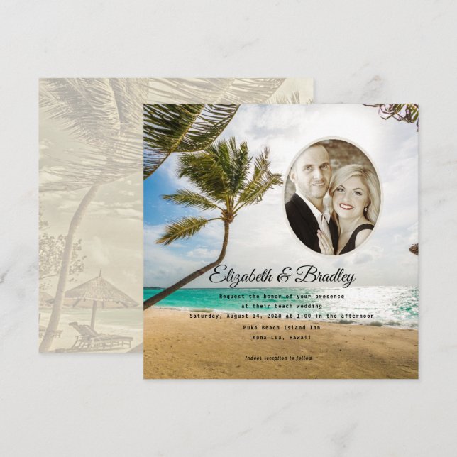 Square Palm Tree Tropical Wedding Foto Einladung (Vorne/Hinten)