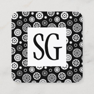 Square Panel - Initialen - Gears-Muster Quadratische Visitenkarte
