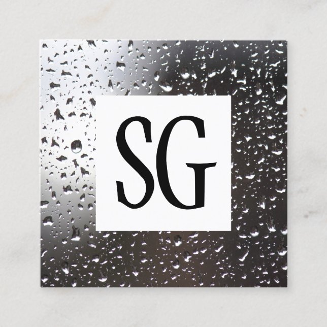 Square Panel - Initialen - Regen auf einem Fenster Quadratische Visitenkarte (Vorderseite)