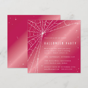 Square Pink Sparkling Spider Web Halloween-Party Einladung
