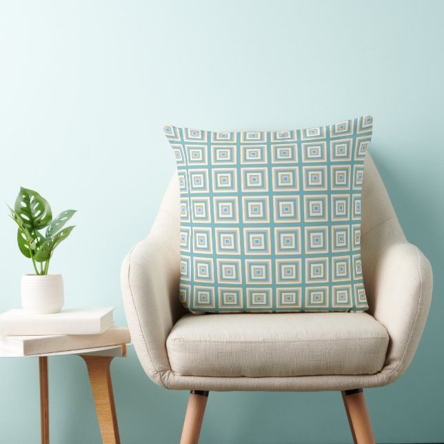 Square Prismen Aquamarin Gold White Gray Kissen (Stuhl )