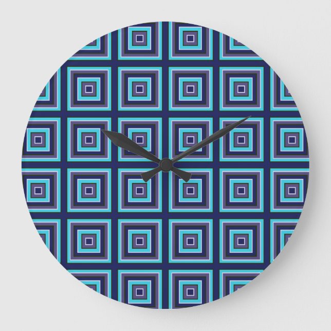 Square Prismen Navy Türkis Lila Green White Große Wanduhr (Vorderseite)