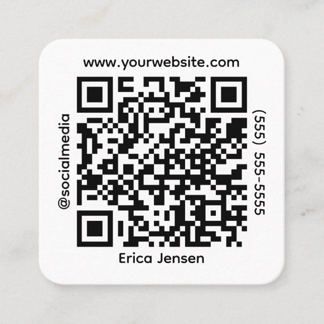 Square QR Social Media Contact Quadratische Visitenkarte (Vorderseite)