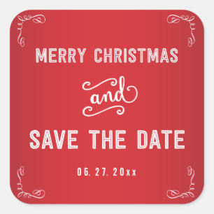 Square Red White Save the Date Weihnachtskleber Quadratischer Aufkleber