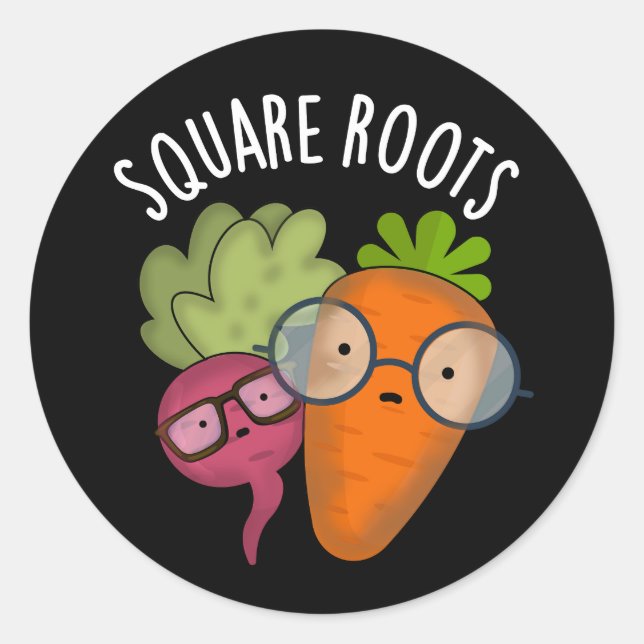 Square Roots Funny Math Pun Dark BG Runder Aufkleber (Vorderseite)