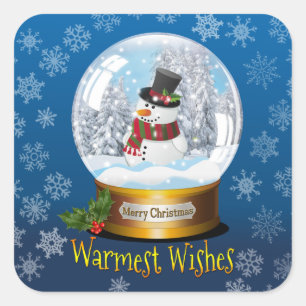 Square Snow Man in Snow Globe Sticker