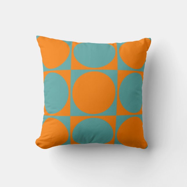 Square Sofa Cushi, Orange&Blue Squares&Circles Kissen (Vorderseite)
