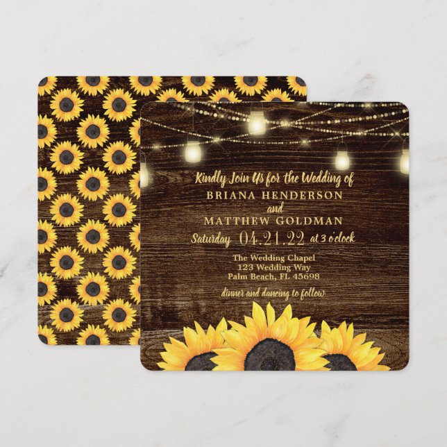 Square Sonnenblume Mason Jar Hochzeitseinladungen Einladung (Vorne/Hinten)