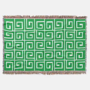 Square Spirals - Grass Green on White Decke