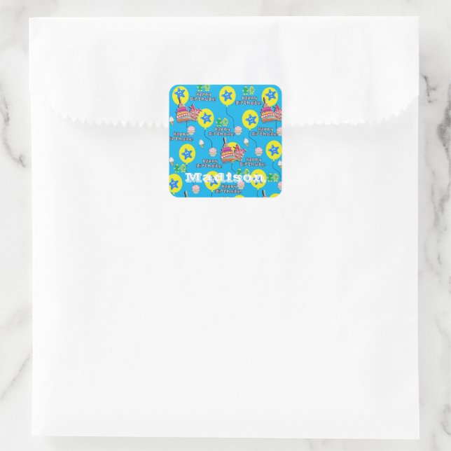 Square Stickers, #10 Happy 10 th Birthday Blue Quadratischer Aufkleber (Tasche)