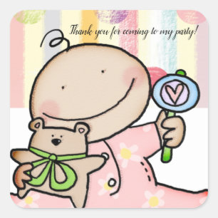 Square Stickers Baby Girl Pastellstreifen