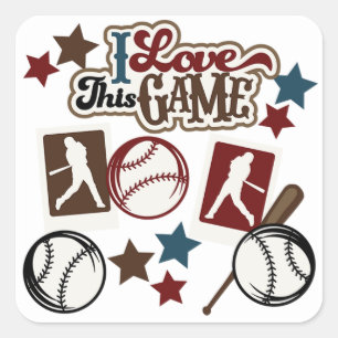 Square Stickers/Baseball "I Liebe this game" Quadratischer Aufkleber