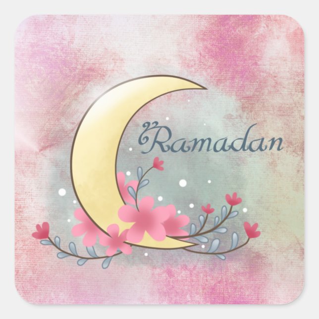 Square Stickers ramadan Blume Mond (Vorderseite)