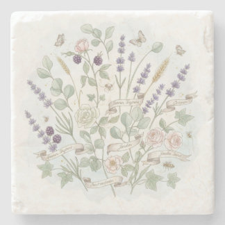 Square Stone Untersetzer - Botanische Wasserfarbe