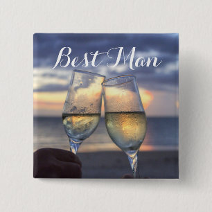 Square Trauzeuge Sunset On Beach Hochzeitsknöpfe Button