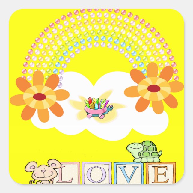 Square Turtle Liebe Yellow Stickers (Vorderseite)