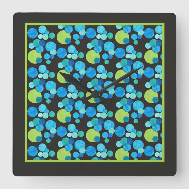Square Wall Clock, Abstrakt Blue Moons Pattern Quadratische Wanduhr (Vorderseite)
