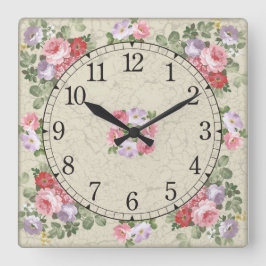 Square wall clock - floral design quadratische wanduhr