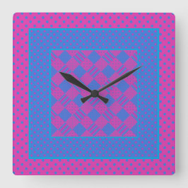 Square Wall Clock Mix'nMatch Magenta Blaues Muster Quadratische Wanduhr