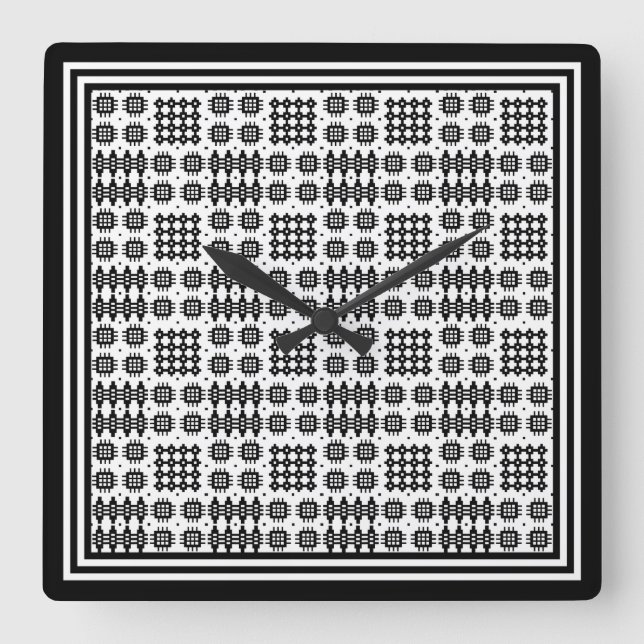 Square Wall Clock: Welsh TapestPattern: Schwarz Quadratische Wanduhr (Vorderseite)