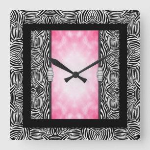 Square Wall Clock/Zebra Print und Diamonds Quadratische Wanduhr