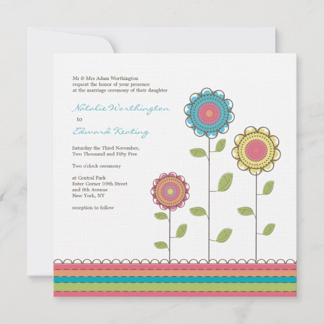 Square Wedding Rainbow Tall Blume Einladung (Vorderseite)