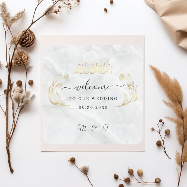Square Wedding Sticker Herzlich willkommen (Von Creator hochgeladen)
