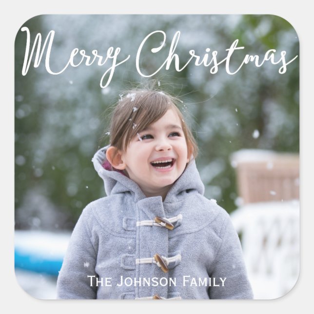 Square Weihnachtsgrüße Sticker hinzufügen Foto (Vorderseite)