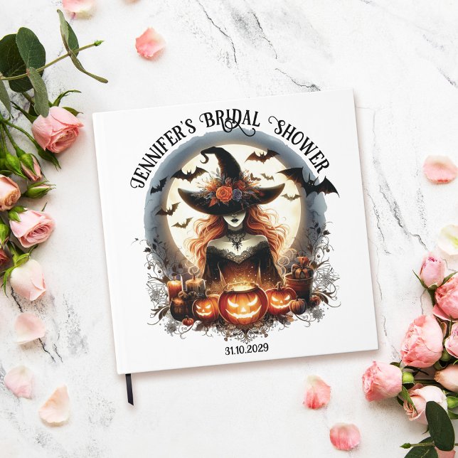 Square White Witchy Brautparty Gästebuch (witchy bridal shower guest book)