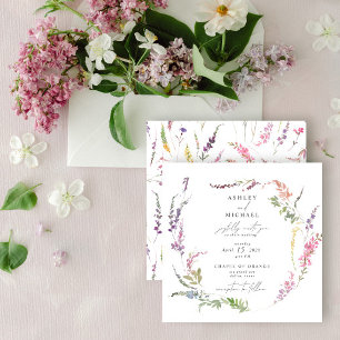 Square Wildblume Watercolor Floral Moderne Hochzei Einladung