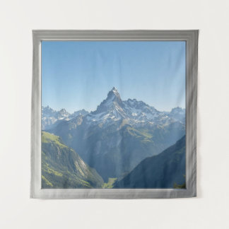 Square Window with Views of the Swiss Alps Wandteppich