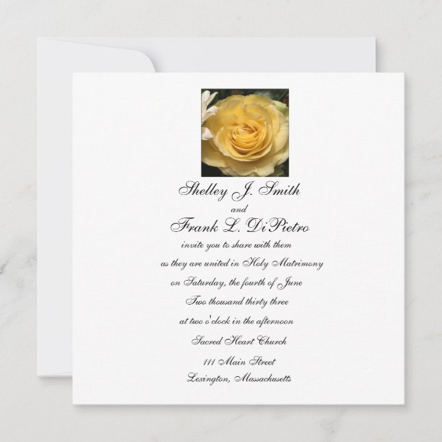 Square Yellow Rose Wedding Einladung (Vorderseite)