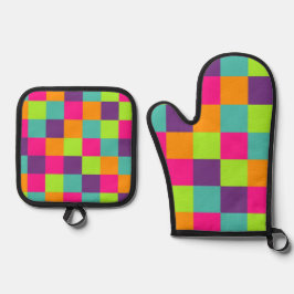 Squares Pattern Ofenhandschuh & Topflappen-Set