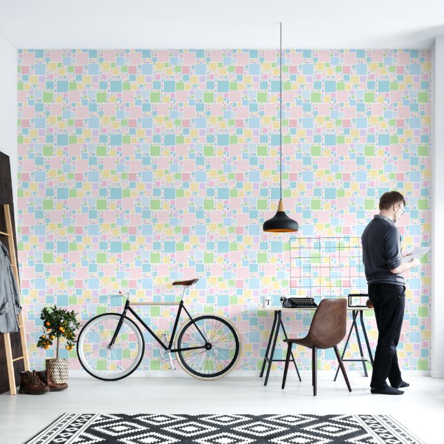squares various sizes in pastel tones tapete (Wohnbereich)